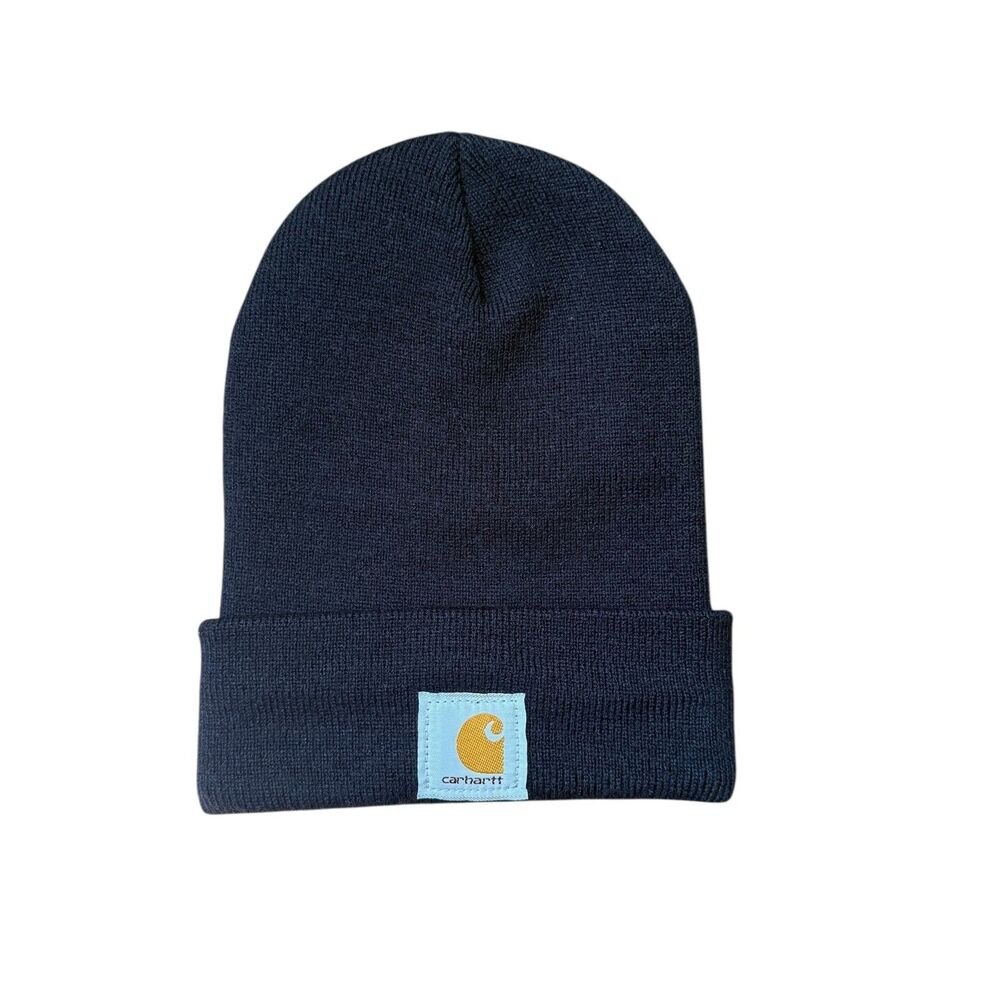 Carhartt Adult Navy Blue Knit Beanie Toboggan EUC Winter Cozy